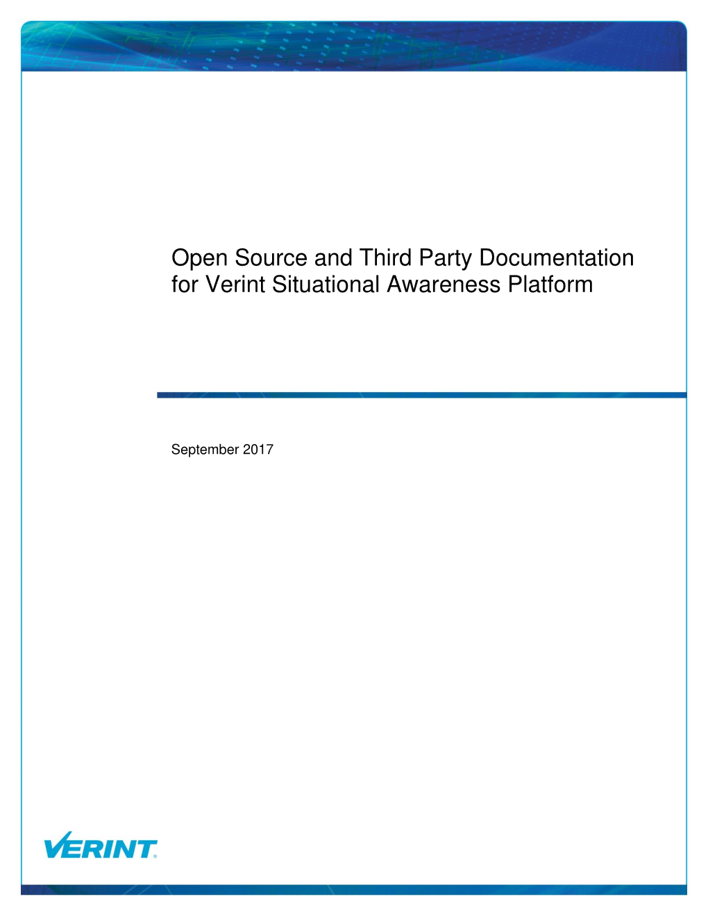 Open Source and Third Party Documentation for Verint Situational Awareness Platform