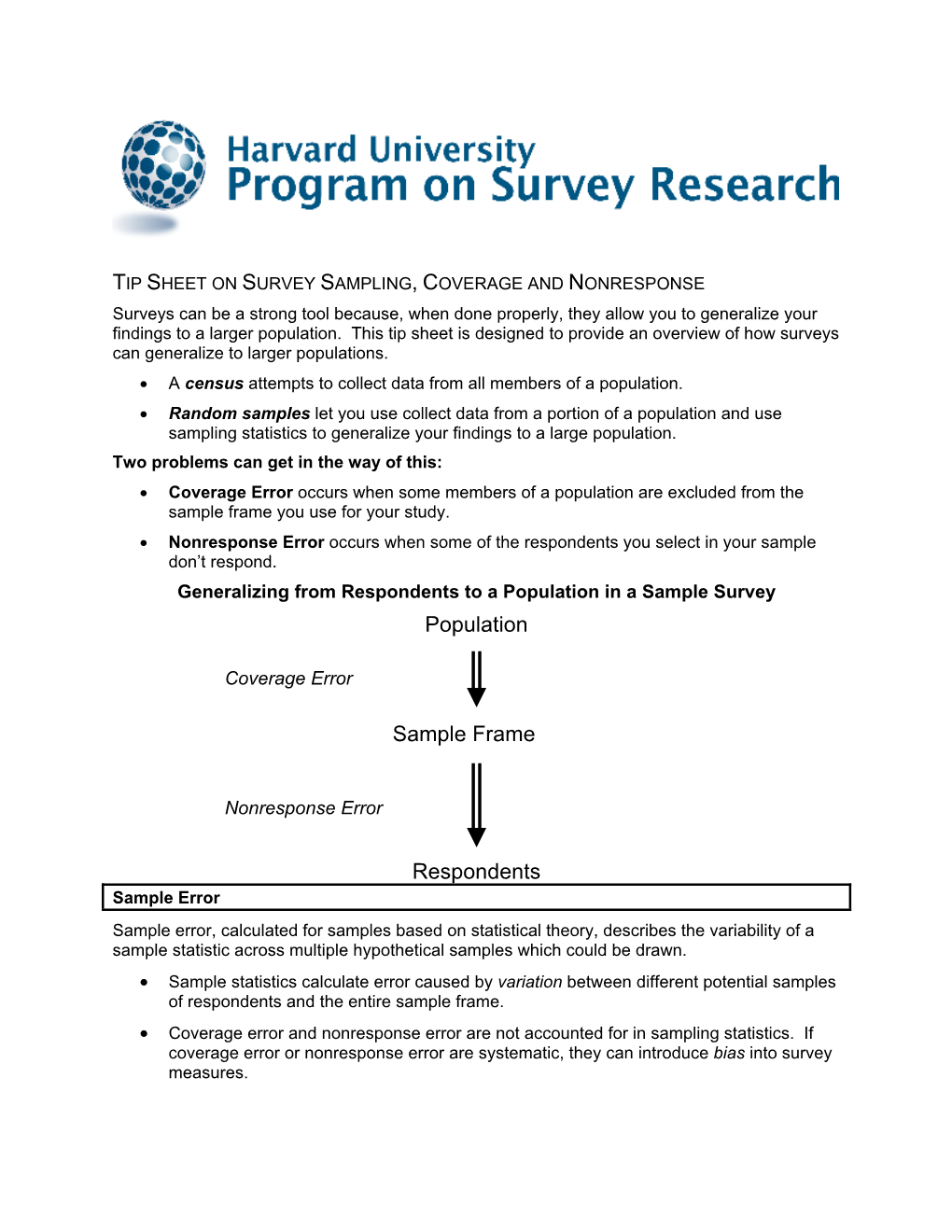 Sampling, Coverage, Nonresponse