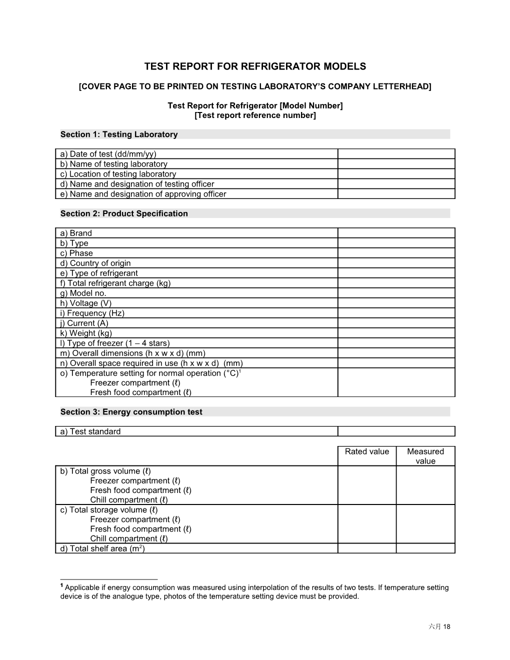 Test Report for Refrigerator Models