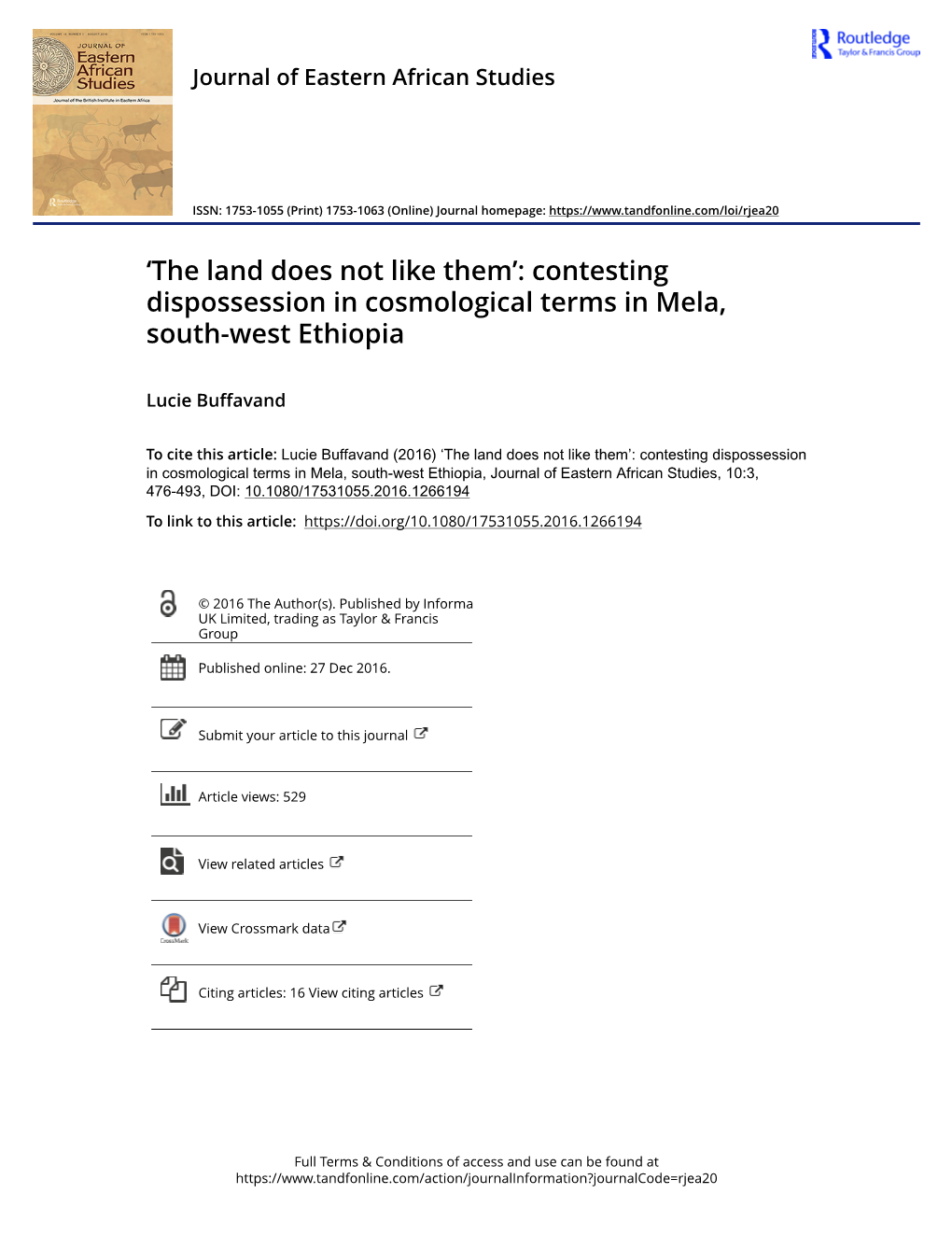 Contesting Dispossession in Cosmological Terms in Mela, South-West Ethiopia
