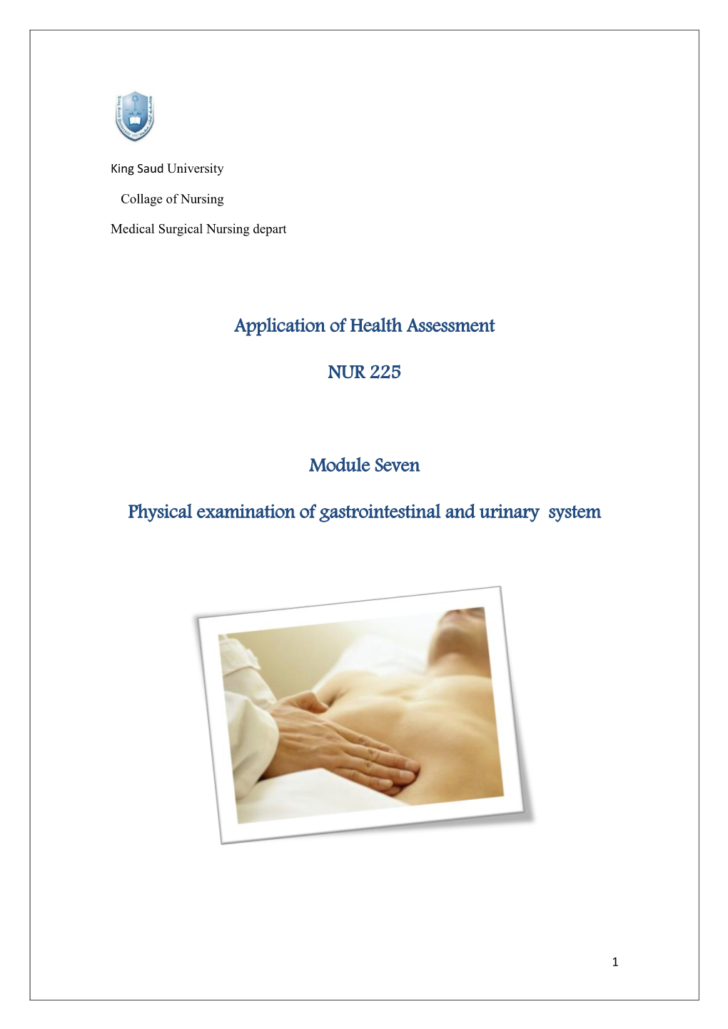 Application of Health Assessment NUR 225 Module Seven Physical