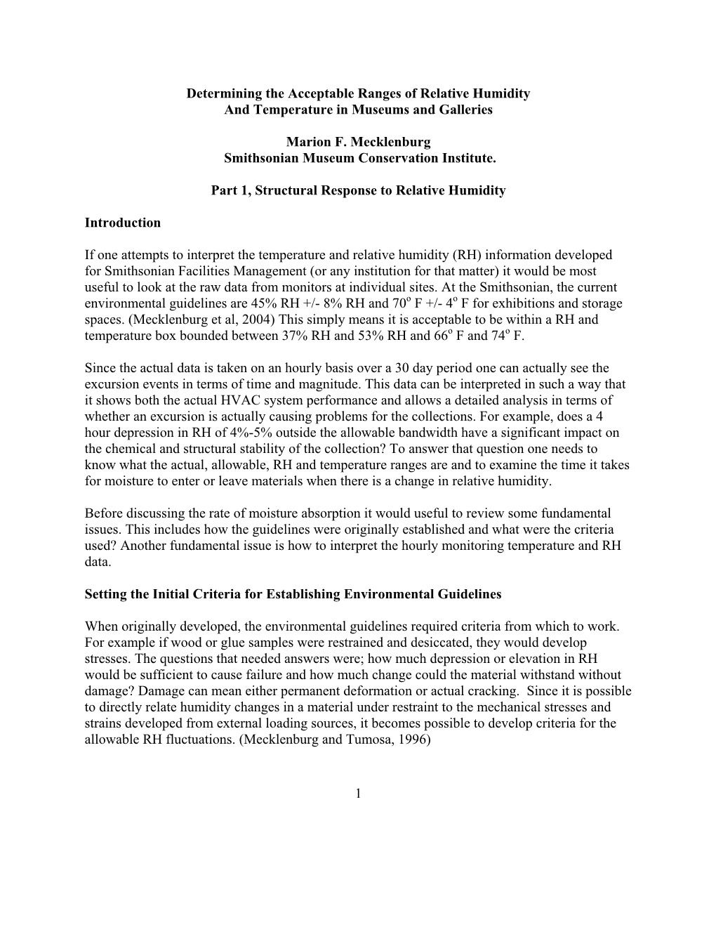 Part 1, Structural Response to Relative Humidity