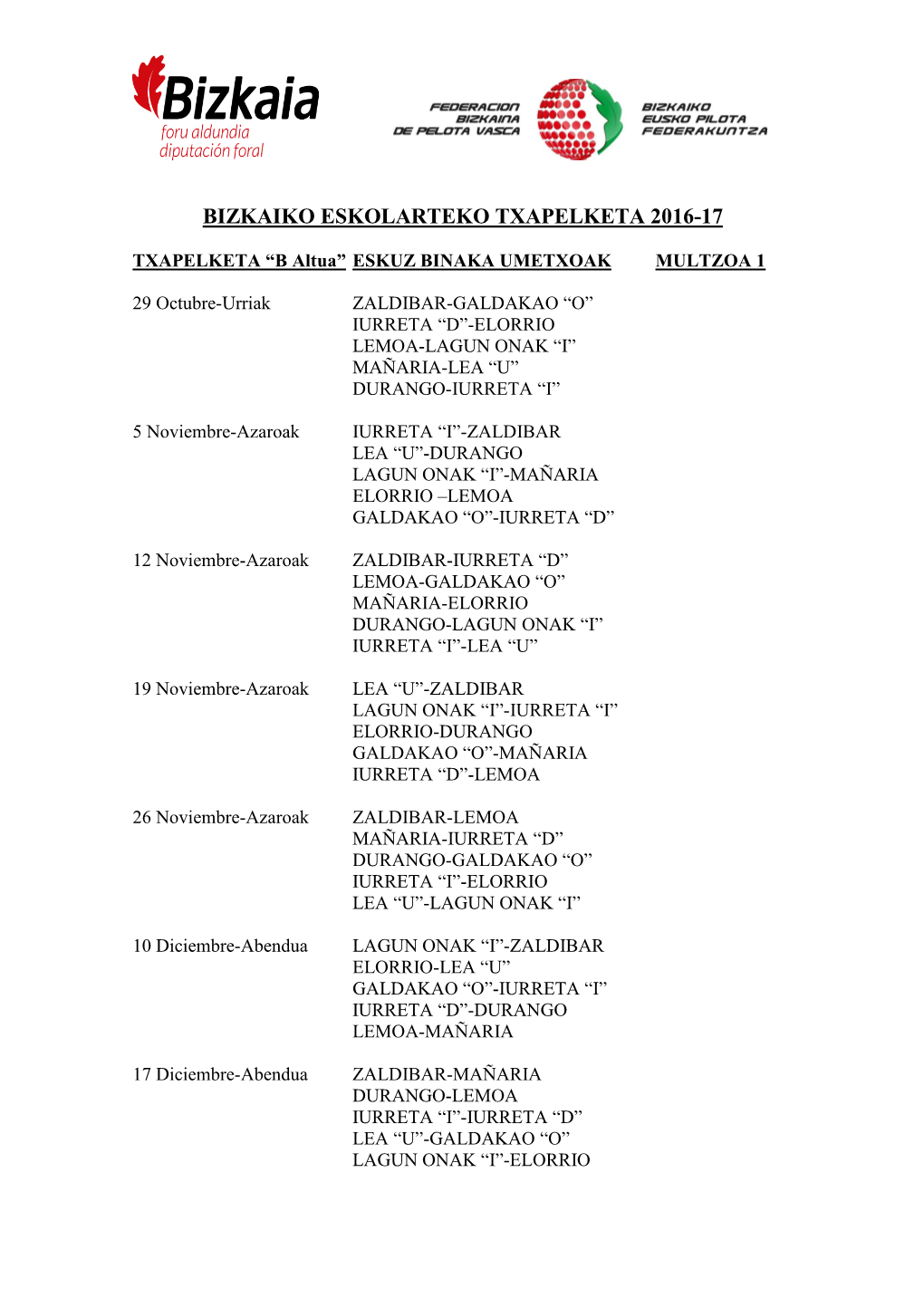 Calendario 1ª Fase