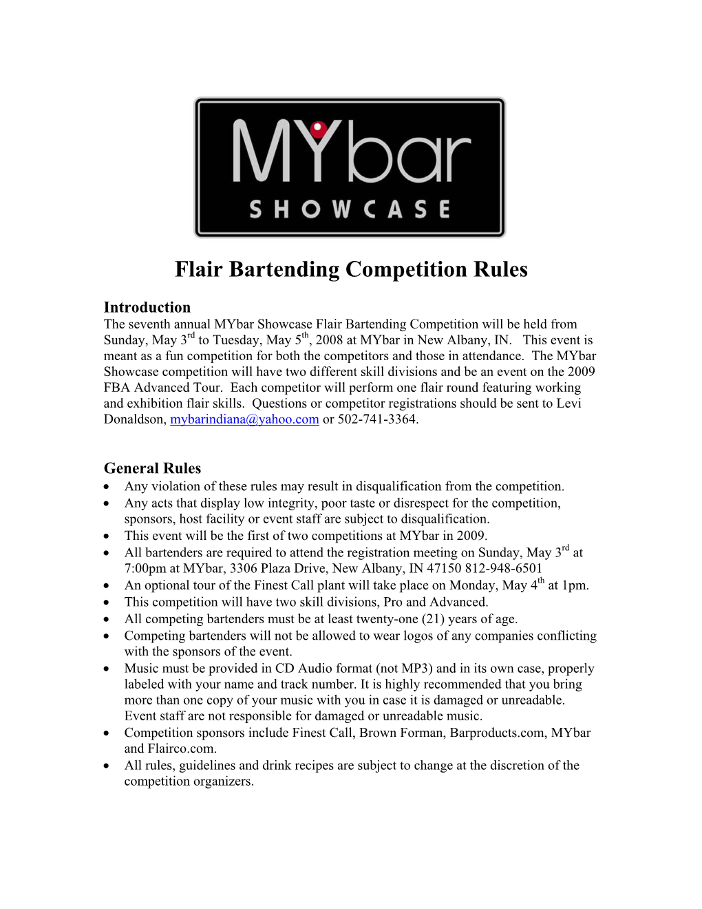 Flair Bartending Competition Rules