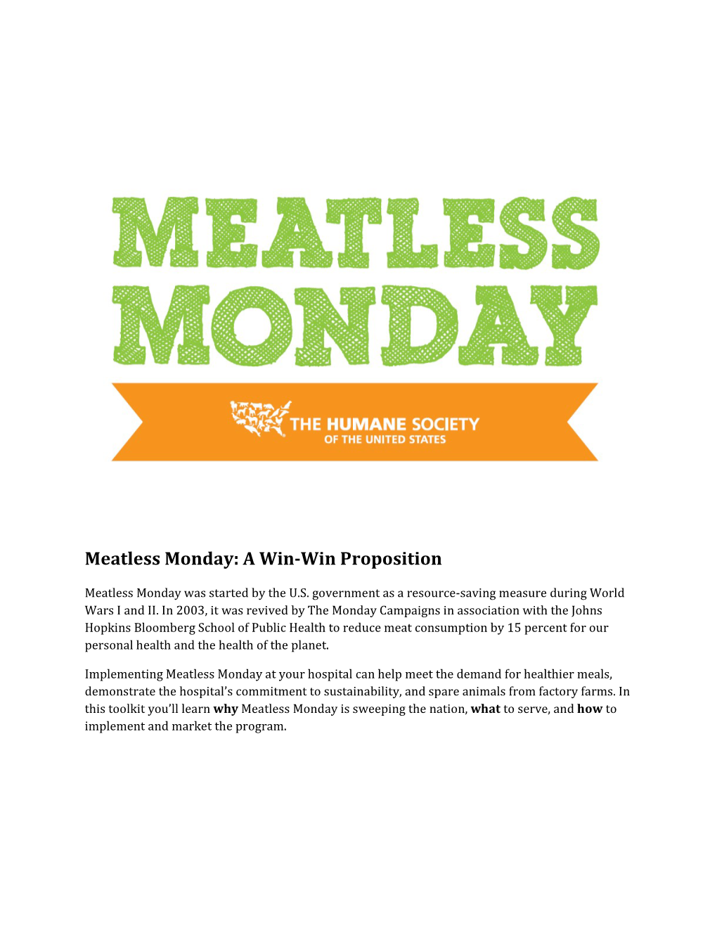 Meatless Monday: a Win-Win Proposition