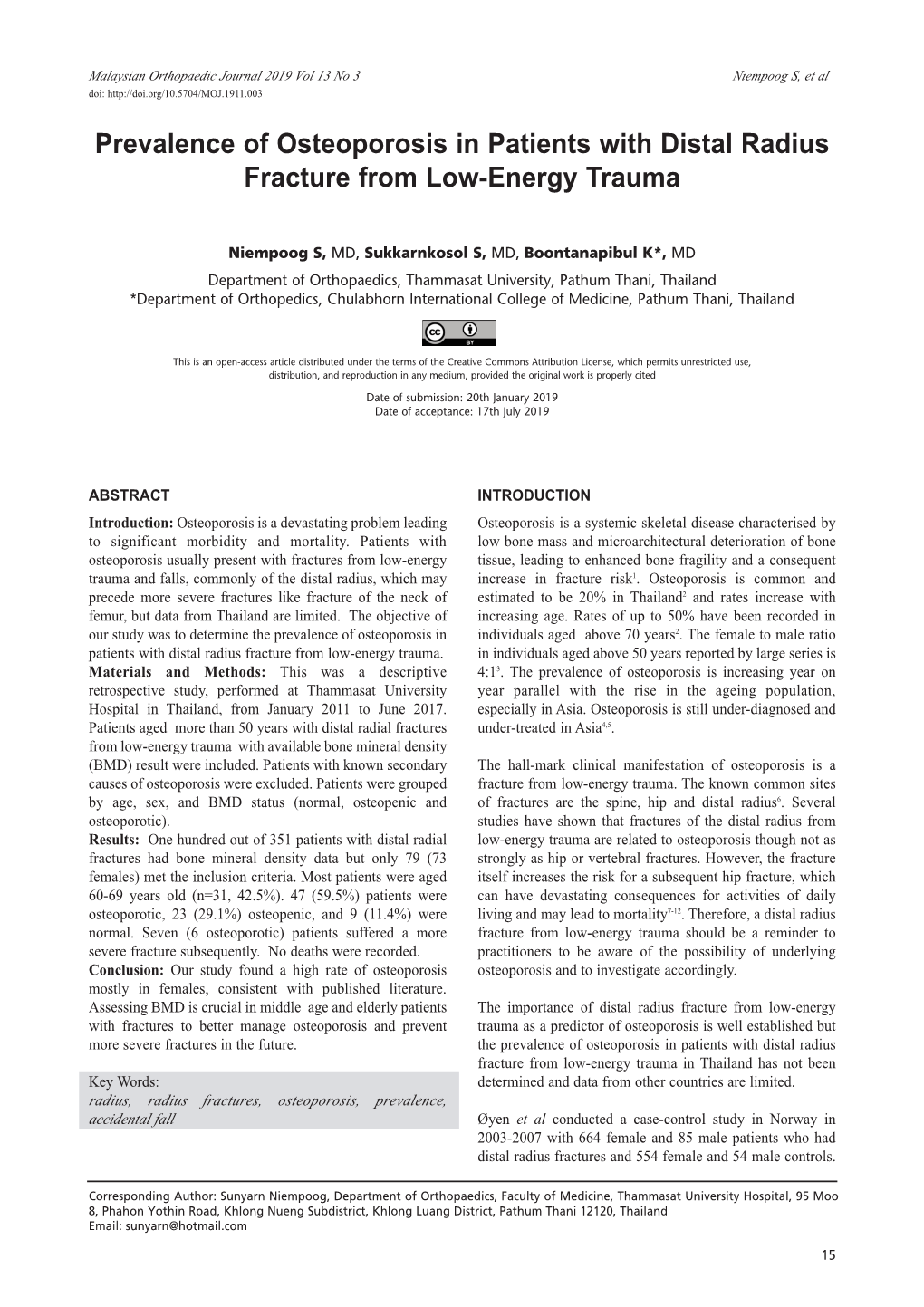 Prevalence of Osteoporosis in Patients with Distal Radius Fracture from Low-Energy Trauma