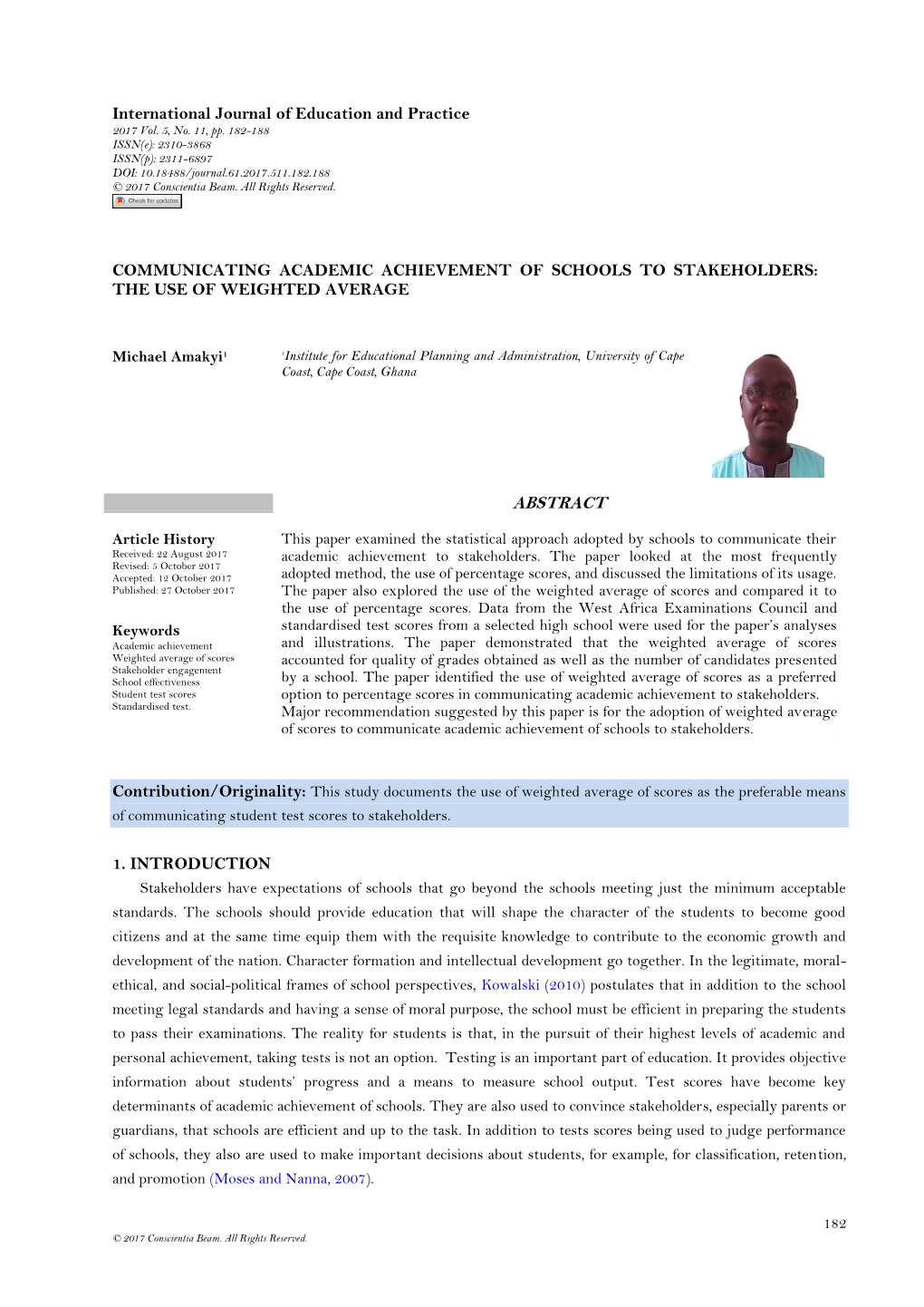 Communicating Academic Achievement of Schools to Stakeholders: the Use of Weighted Average