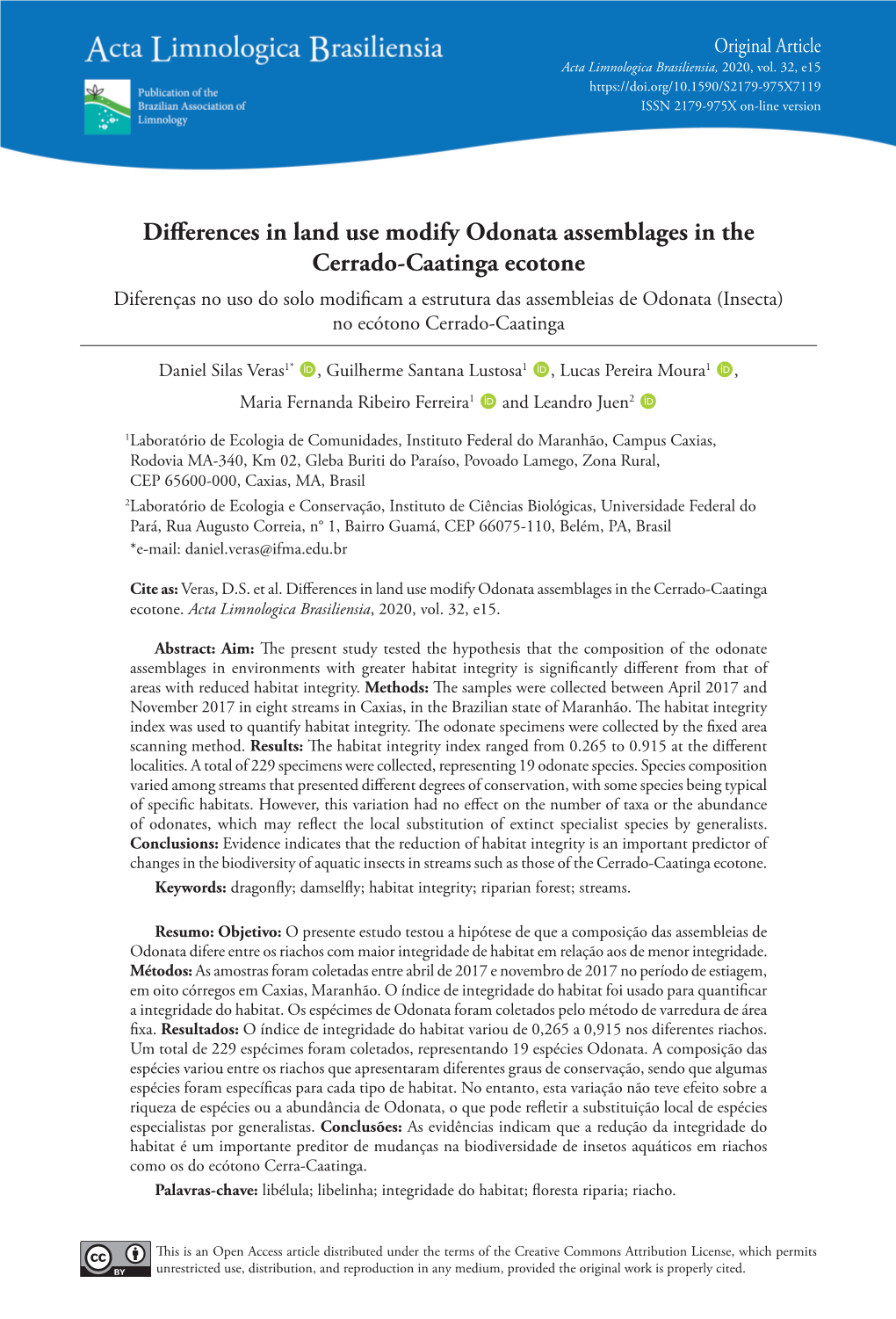 Differences in Land Use Modify Odonata Assemblages In