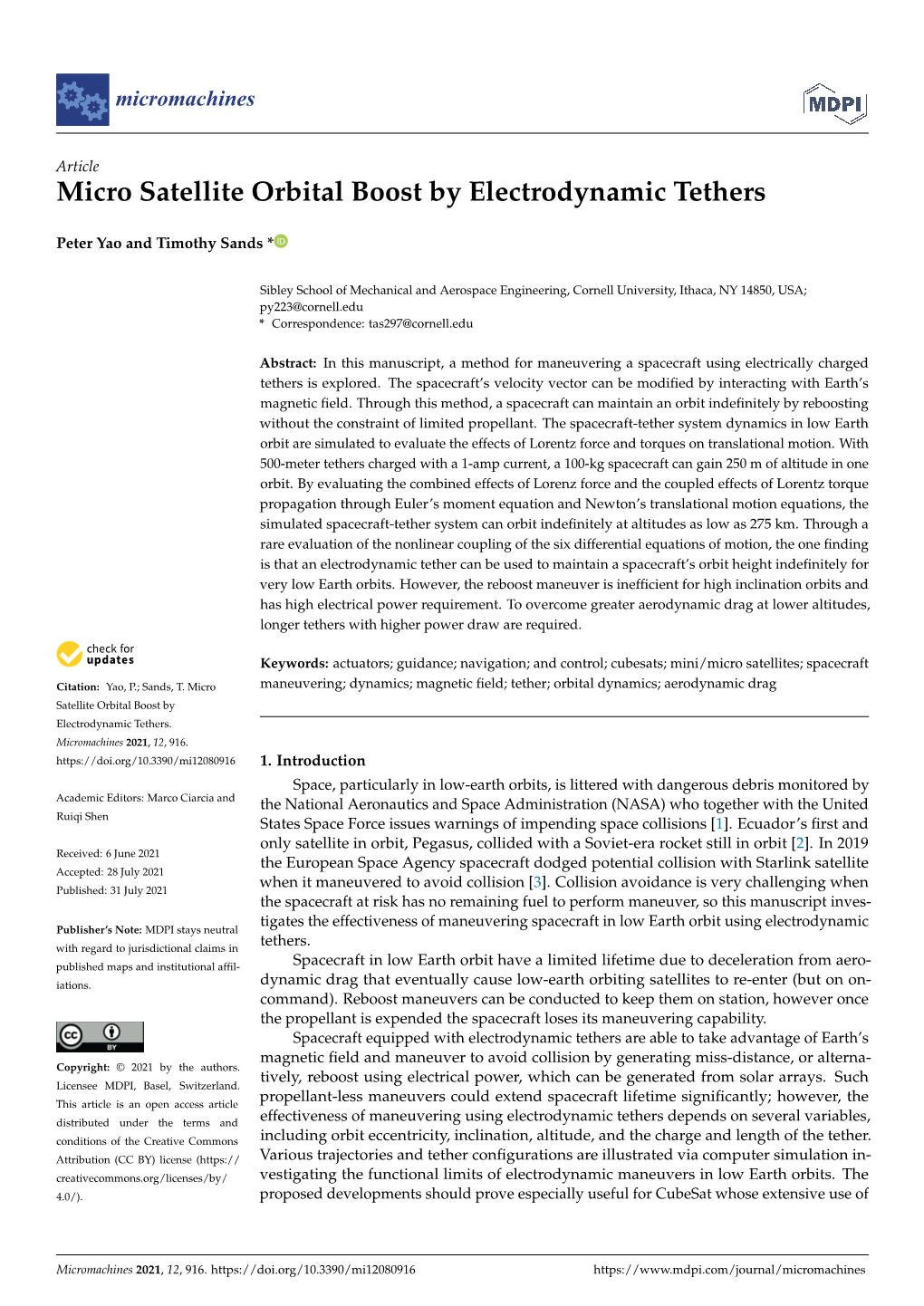 Micro Satellite Orbital Boost by Electrodynamic Tethers