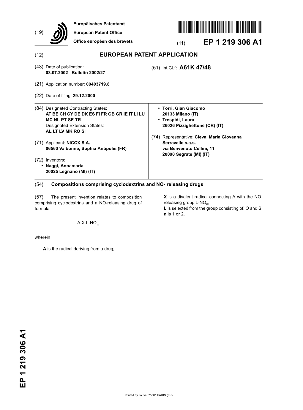 Compositions Comprising Cyclodextrins and NO- Releasing Drugs