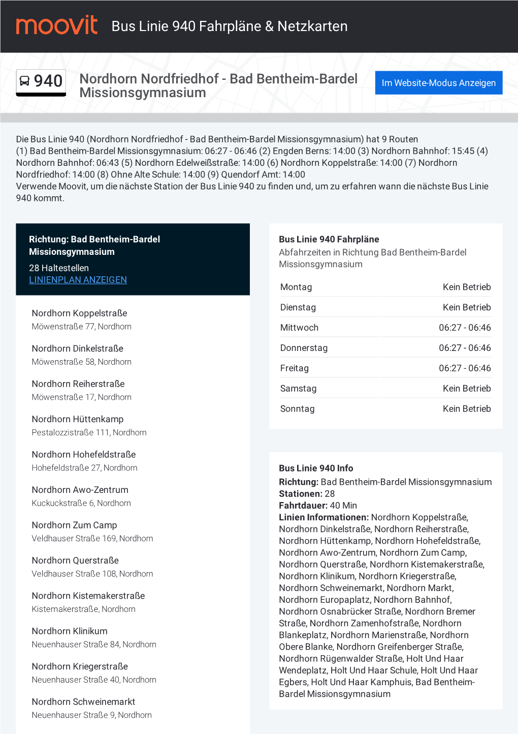 Bus Linie 940 Fahrpläne & Karten