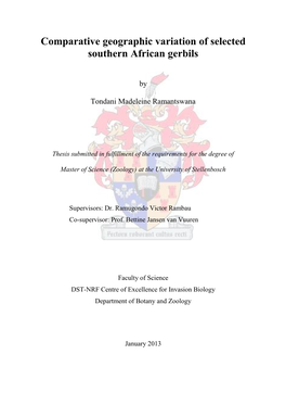 Comparative Geographic Variation of Selected Southern African Gerbils