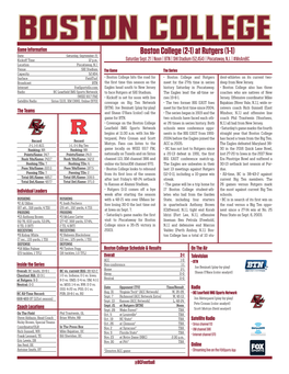 Boston College (2-1) at Rutgers (1-1) Kickoff Time 12 P.M
