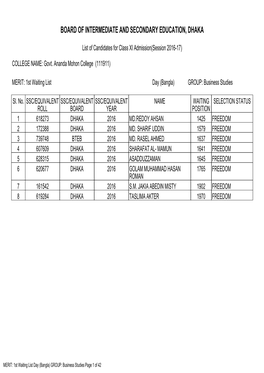 Board of Intermediate and Secondary Education, Dhaka