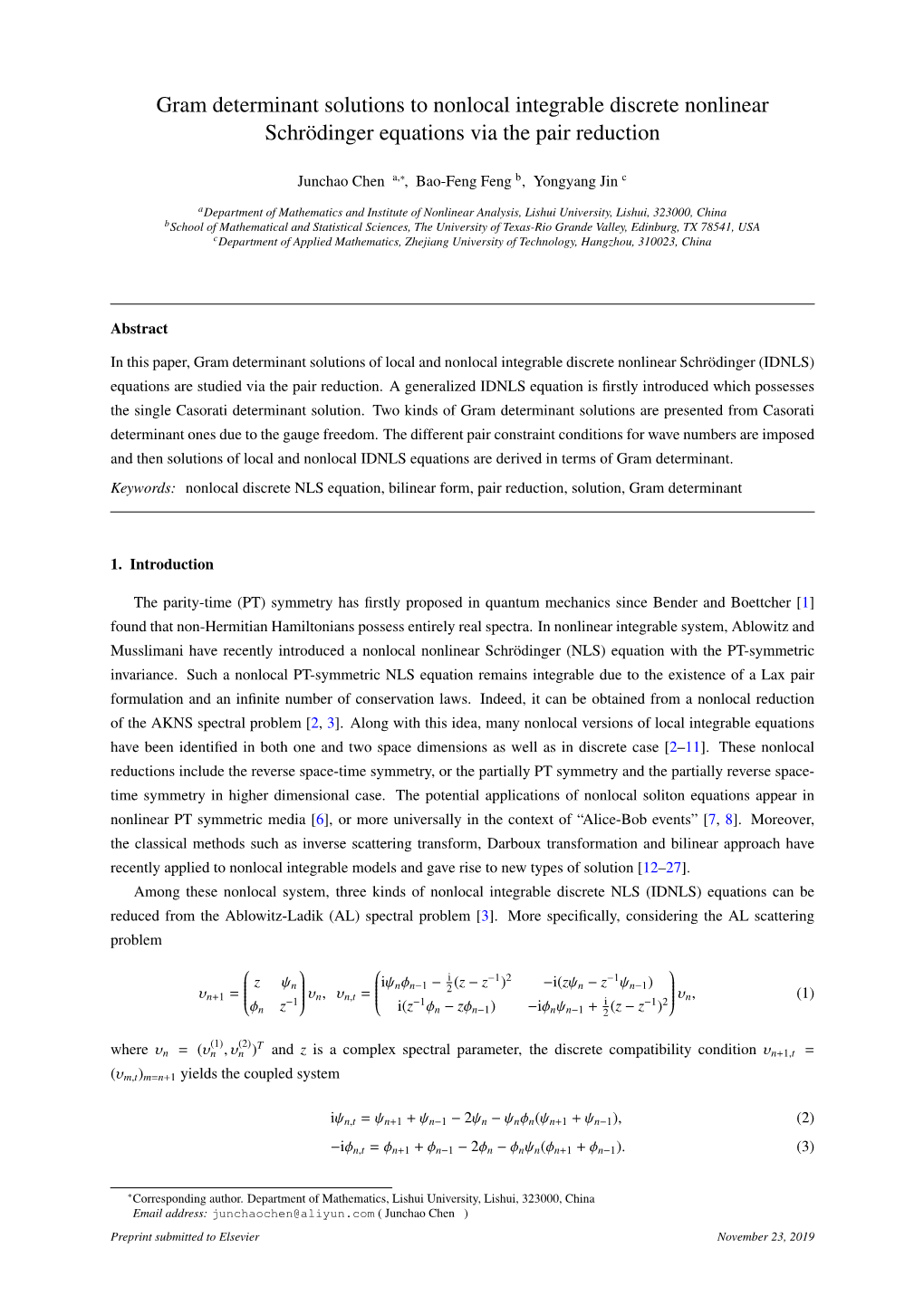 Gram Determinant Solutions to Nonlocal Integrable Discrete Nonlinear Schrodinger¨ Equations Via the Pair Reduction