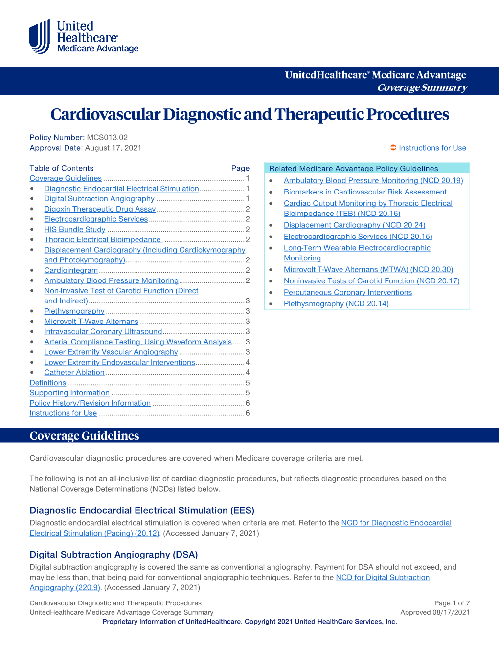 Cardiovascular Diagnostic Procedures Are Covered When Medicare Coverage Criteria Are Met