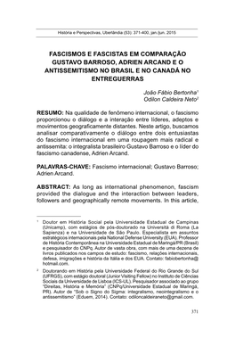 Fascismos E Fascistas Em Comparação Gustavo Barroso, Adrien Arcand E O Antissemitismo No Brasil E No Canadá No Entreguerras