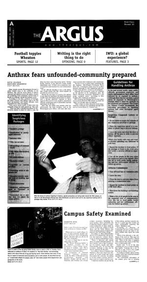 Anthrax Fears Unfounded-Community Prepared