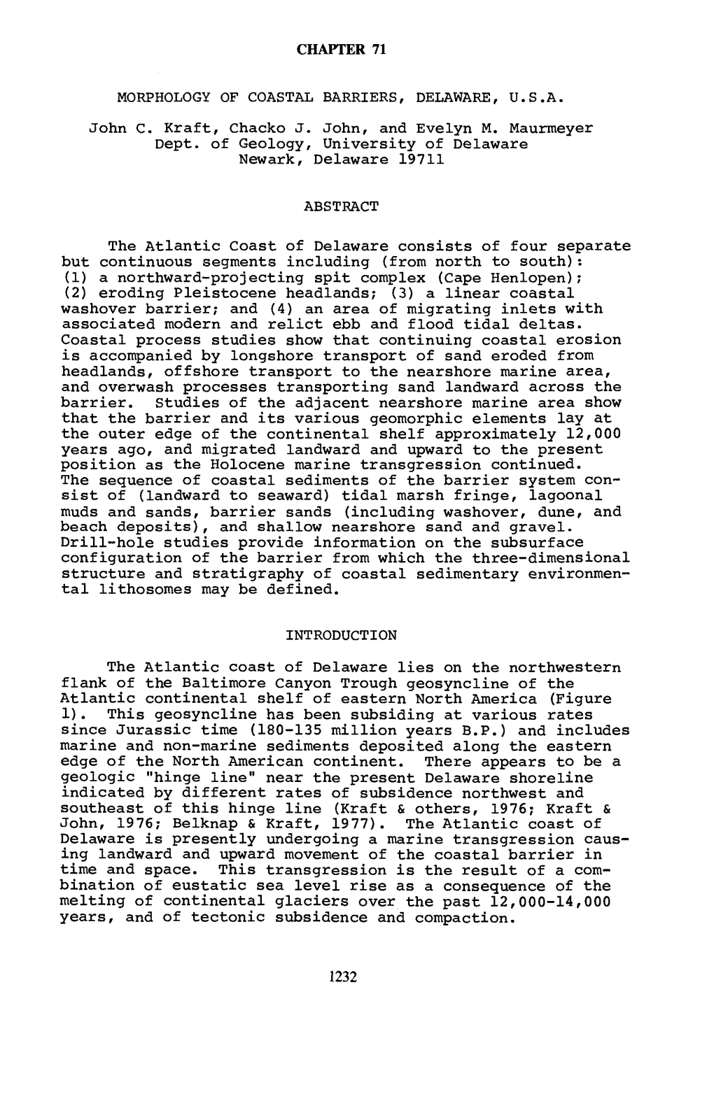 Morphology of Coastal Barriers, Delaware, U.S.A