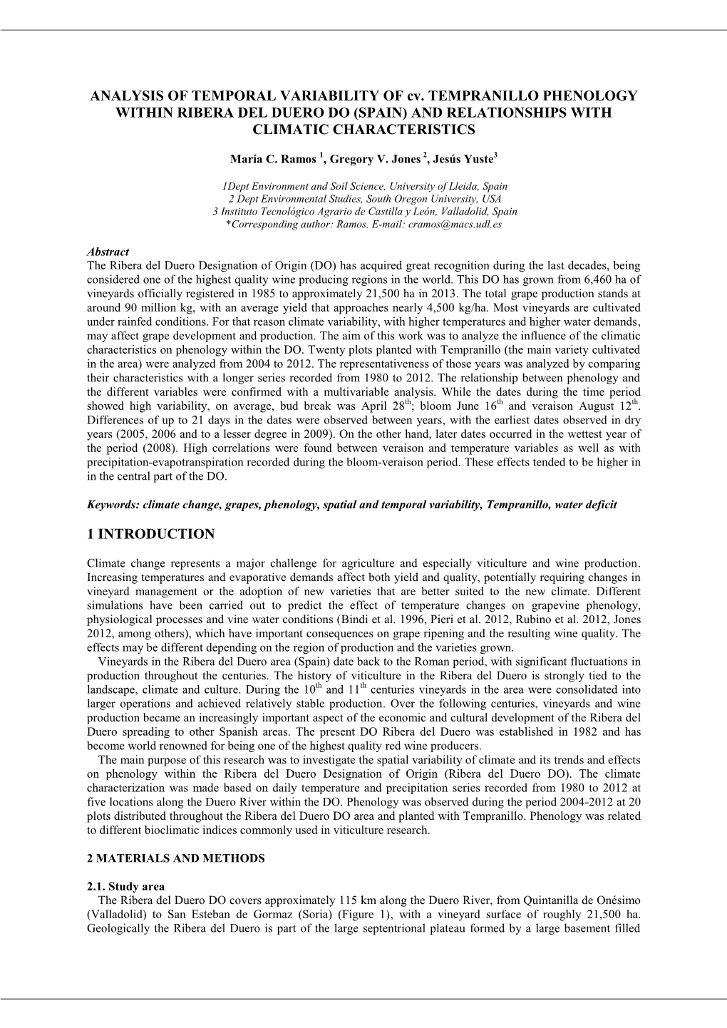 ANALYSIS of TEMPORAL VARIABILITY of Cv TEMPRANILLO