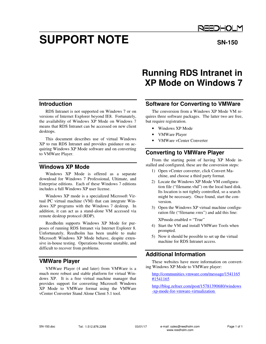 Running RDS Intranet in XP Mode on Windows 7