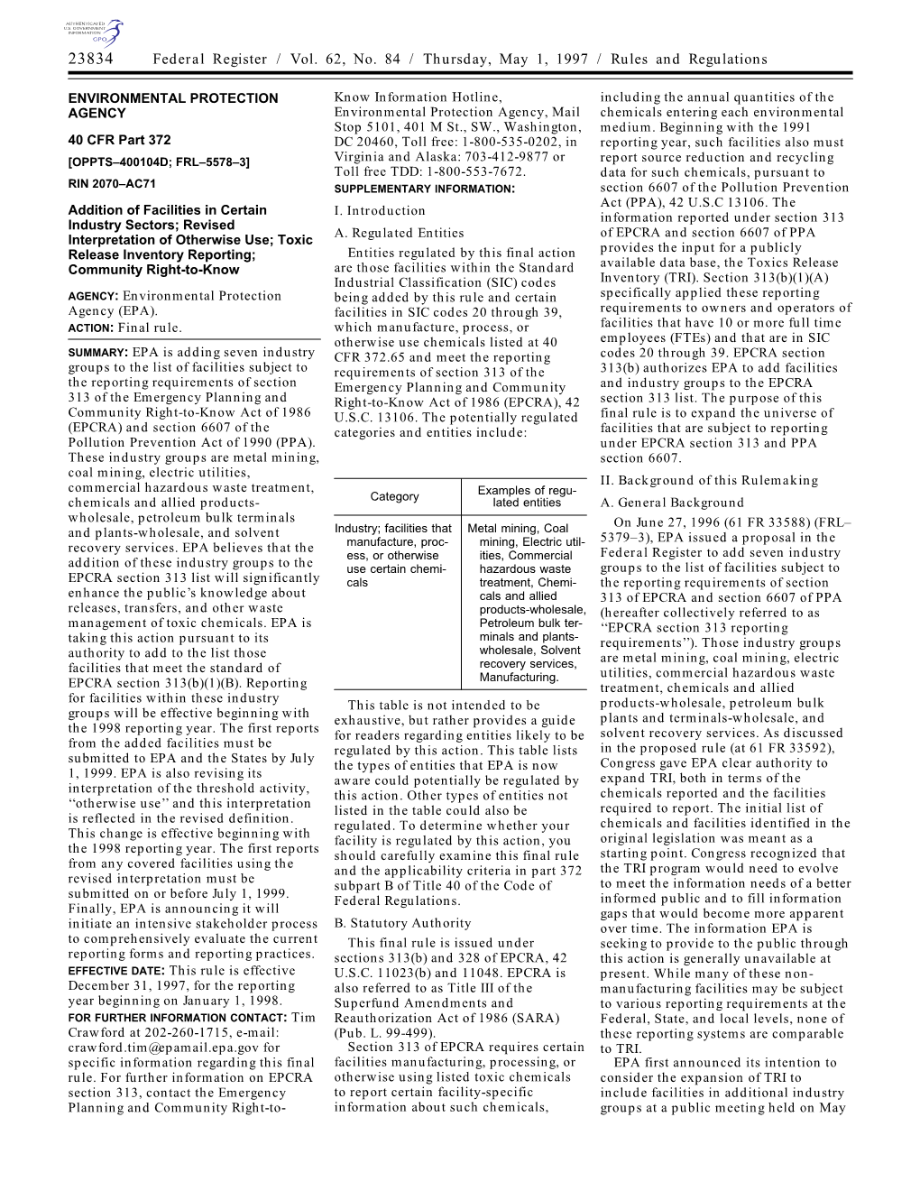 Federal Register / Vol. 62, No. 84 / Thursday, May 1, 1997 / Rules and Regulations