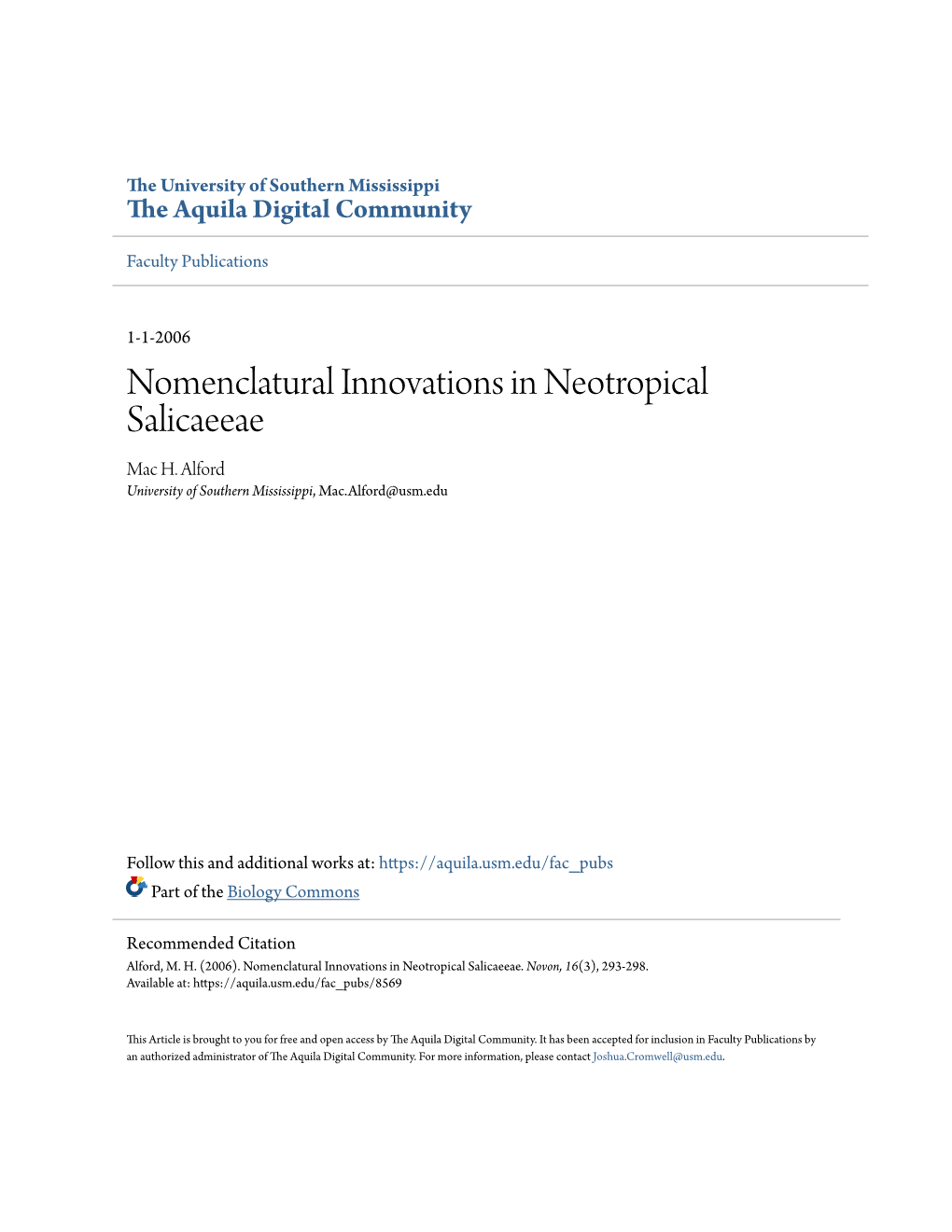 Nomenclatural Innovations in Neotropical Salicaeeae Mac H
