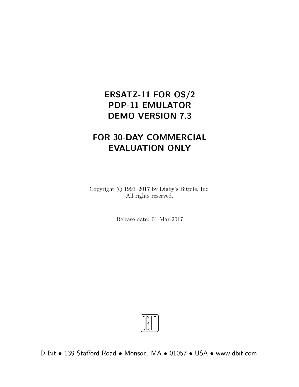 Ersatz-11 for Os/2 Pdp-11 Emulator Demo Version 7.3