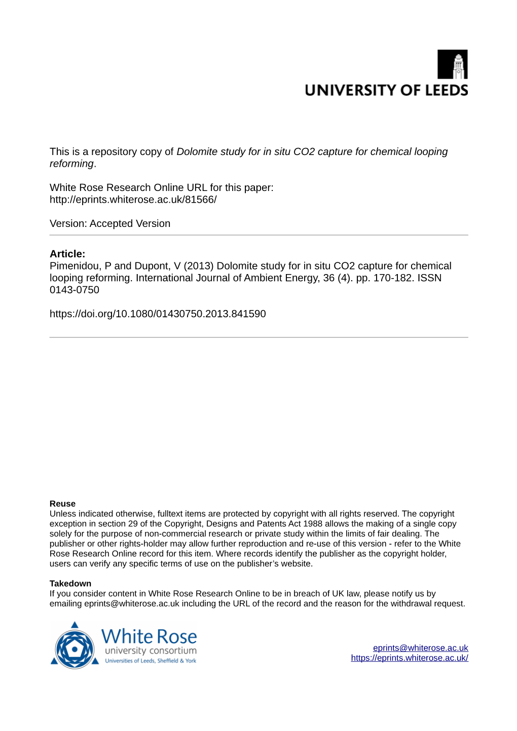 Dolomite Study for in Situ CO2 Capture for Chemical Looping Reforming