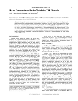 Herbal Compounds and Toxins Modulating TRP Channels Joris Vriens, Bernd Nilius and Rudi Vennekens*