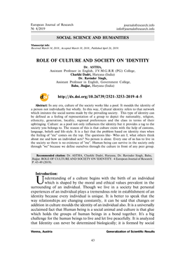 ROLE of CULTURE and SOCIETY on 'IDENTITY Dr