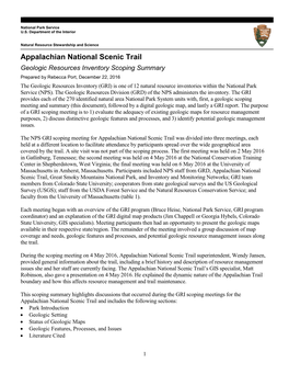 Appalachian National Scenic Trail Geologic Resources Inventory