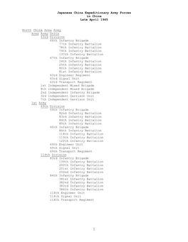 Japanese China Expeditionary Army Forces in China Late April 1945