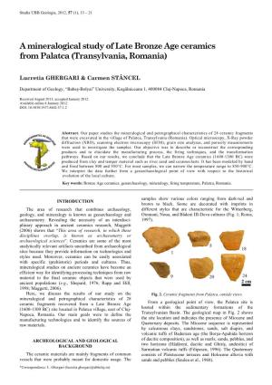 A Mineralogical Study of Late Bronze Age Ceramics from Palatca (Transylvania, Romania)