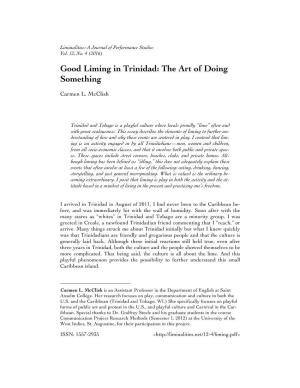 Good Liming in Trinidad: the Art of Doing