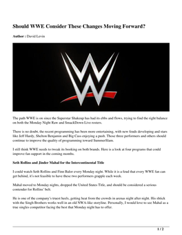 Should WWE Consider These Changes Moving Forward?
