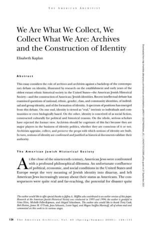 ARCHIVES and the CONSTRUCTION of IDENTITY Palpable