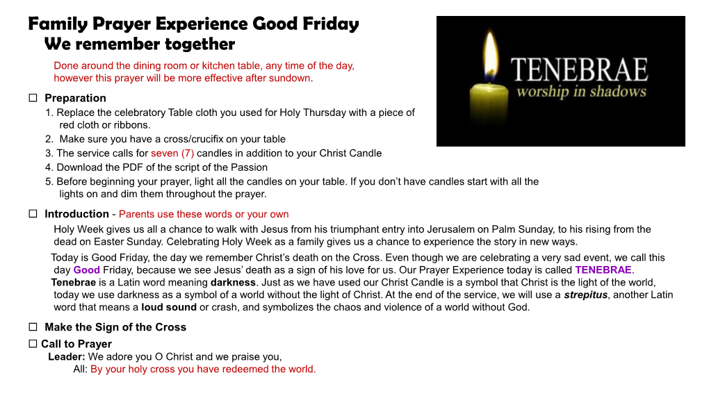 Family Prayer Experience Good Friday