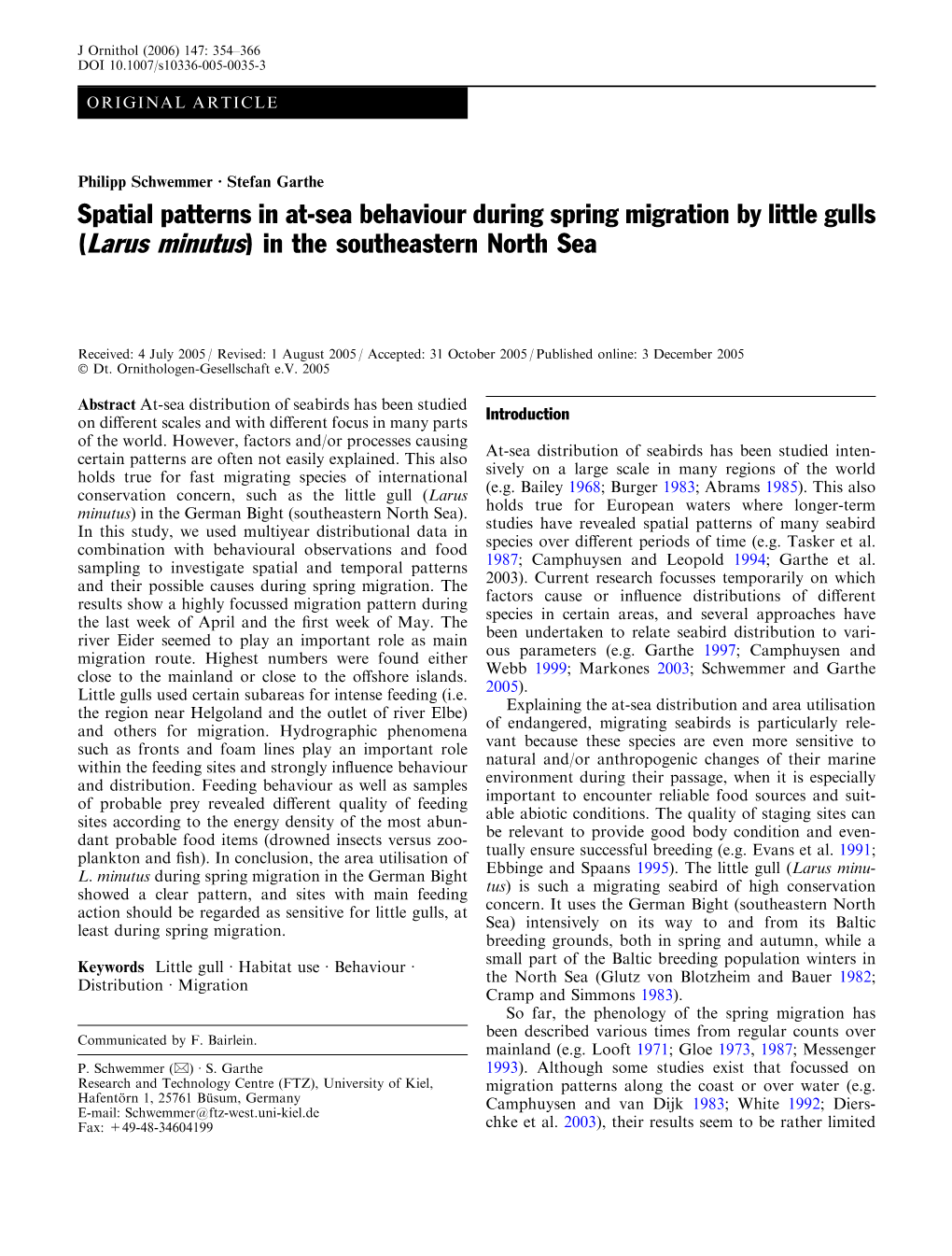 Spatial Patterns in At-Sea Behaviour During Spring Migration by Little Gulls (Larus Minutus) in the Southeastern North Sea