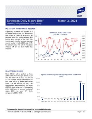 Strategas Daily Macro Brief March 3, 2021 Prepared by Strategas Securities, a Baird Company