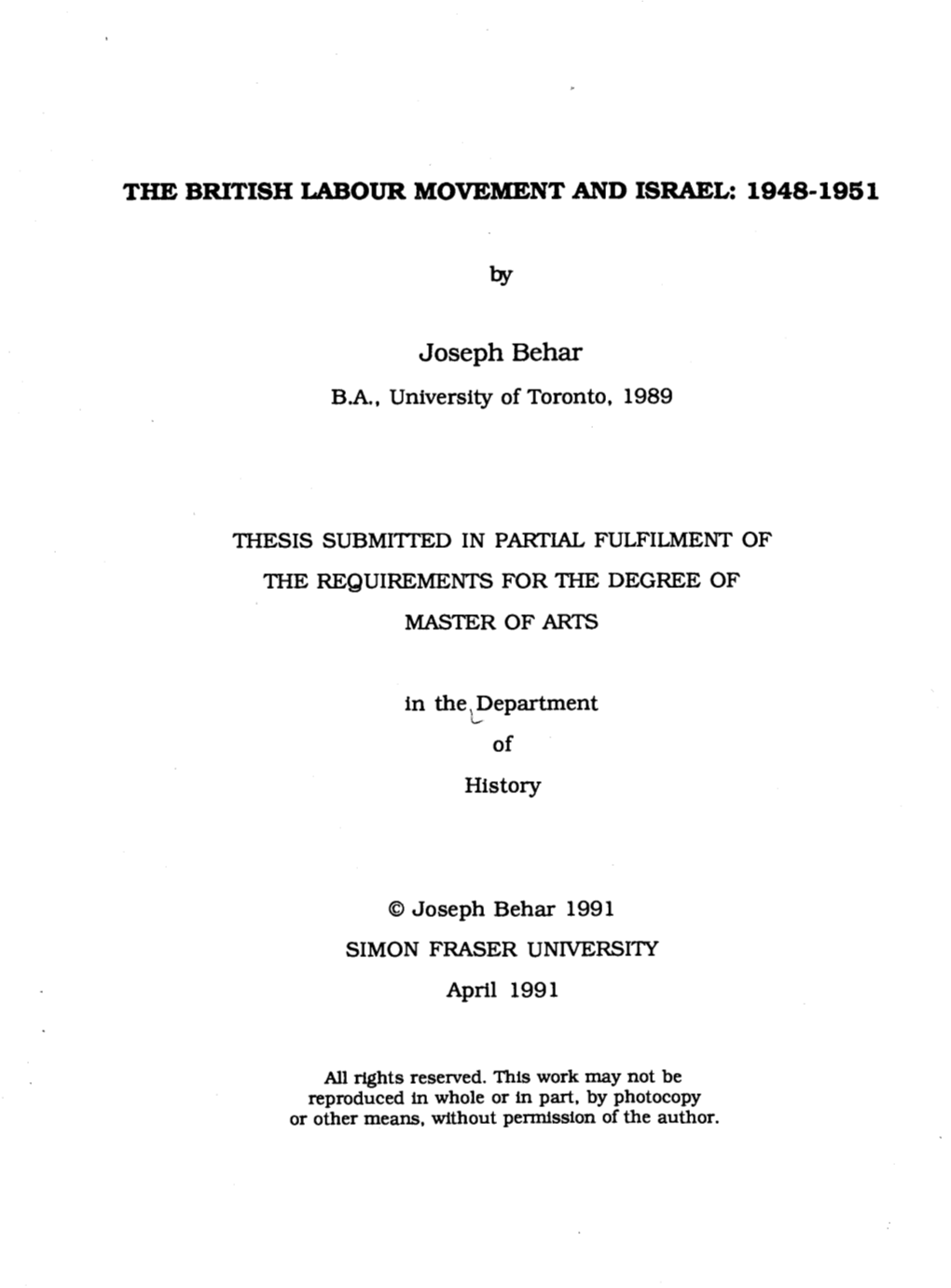 The British Labour Movement and Israel: 1948-1961