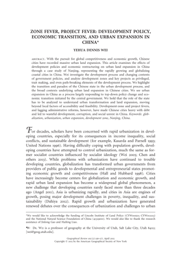 Zone Fever, Project Fever: Development Policy, Economic Transition, and Urban Expansion in China*