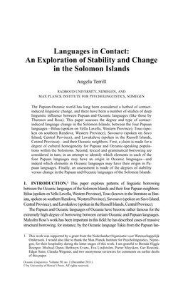 Languages in Contact: an Exploration of Stability and Change in the Solomon Islands