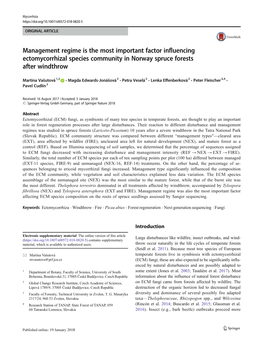Management Regime Is the Most Important Factor Influencing Ectomycorrhizal Species Community in Norway Spruce Forests After Windthrow