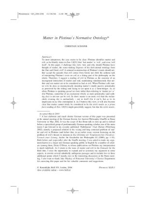 Matter in Plotinus's Normative Ontology