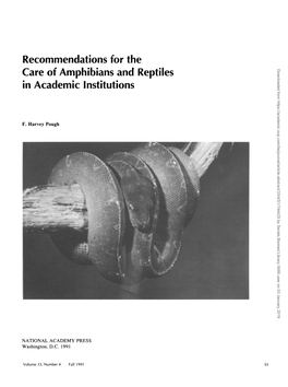 Recommendations for the Care of Amphibians and Reptiles in Academic Institutions