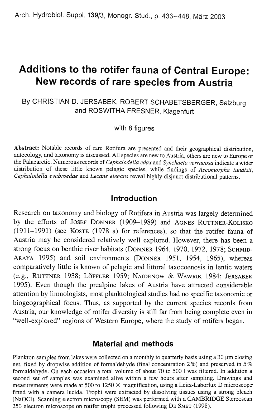 Additions to the Rotifer Fauna of Central Europe: New Records of Rare Species from Austria