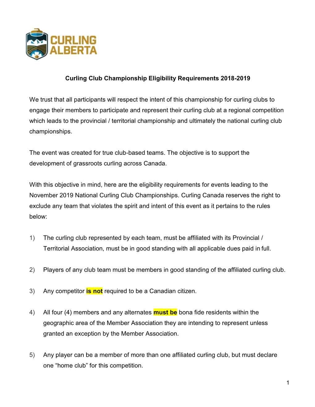 Curling Club Championship Eligibility Requirements 2018-2019 We Trust
