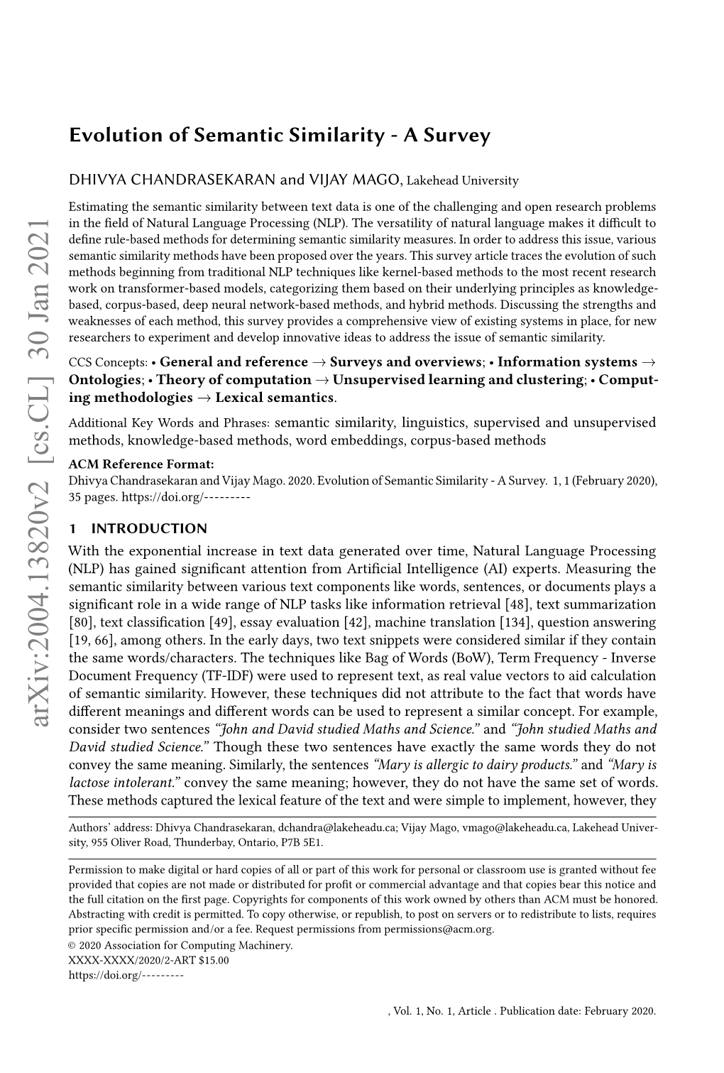 Evolution of Semantic Similarity - a Survey