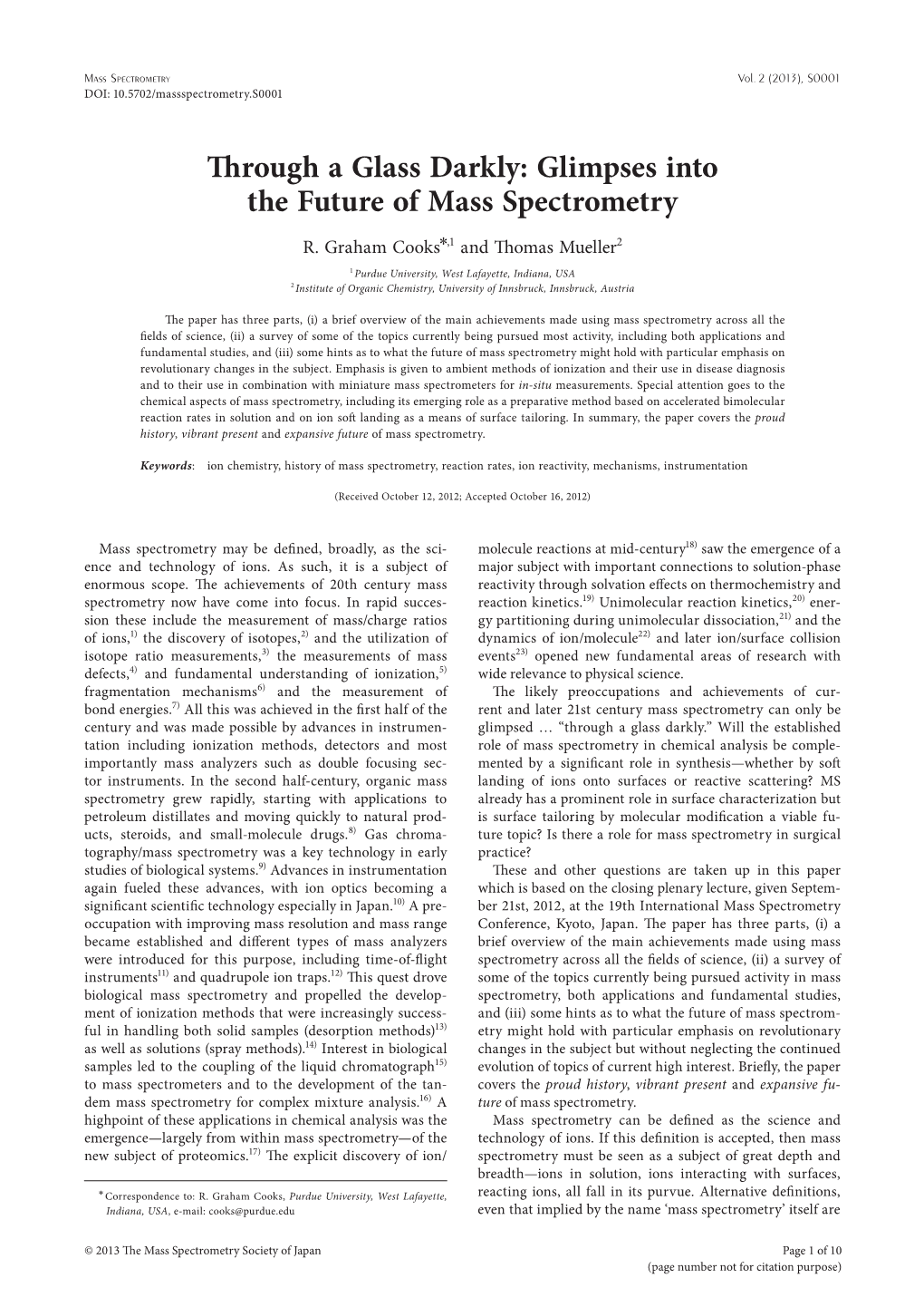 Mass Spectrometry Vol. 2 (2013), S0001 DOI: 10.5702/Massspectrometry.S0001
